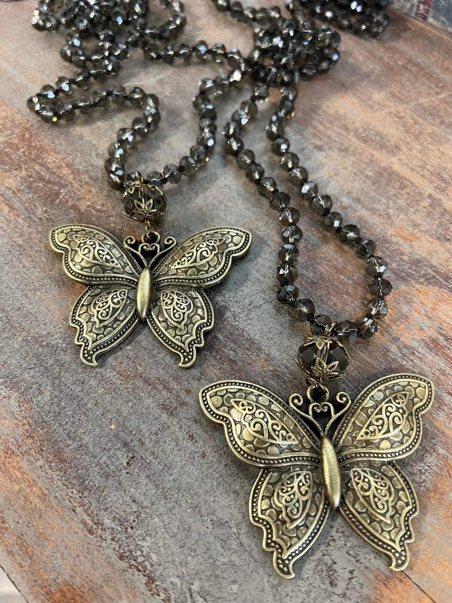 Beaded butterfly necklaces