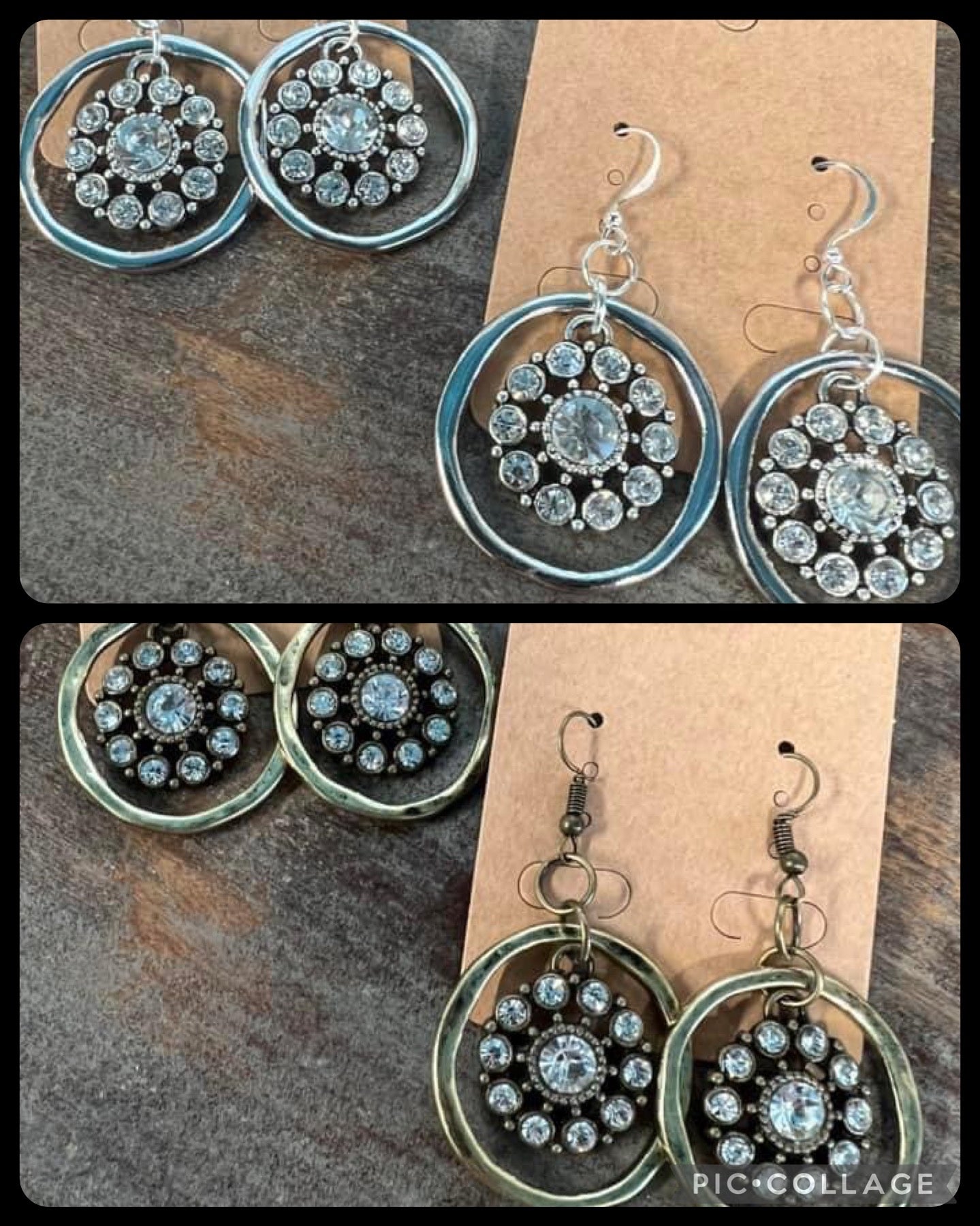 Double layered stone center earrings