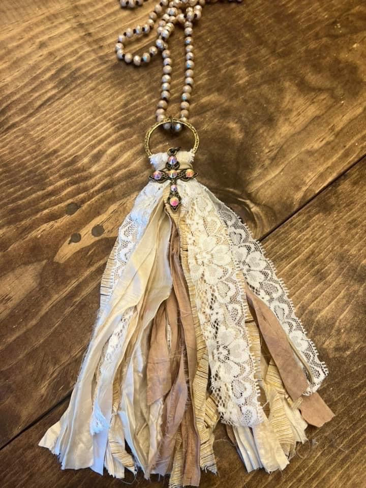 Handmade cross tassle necklaces
