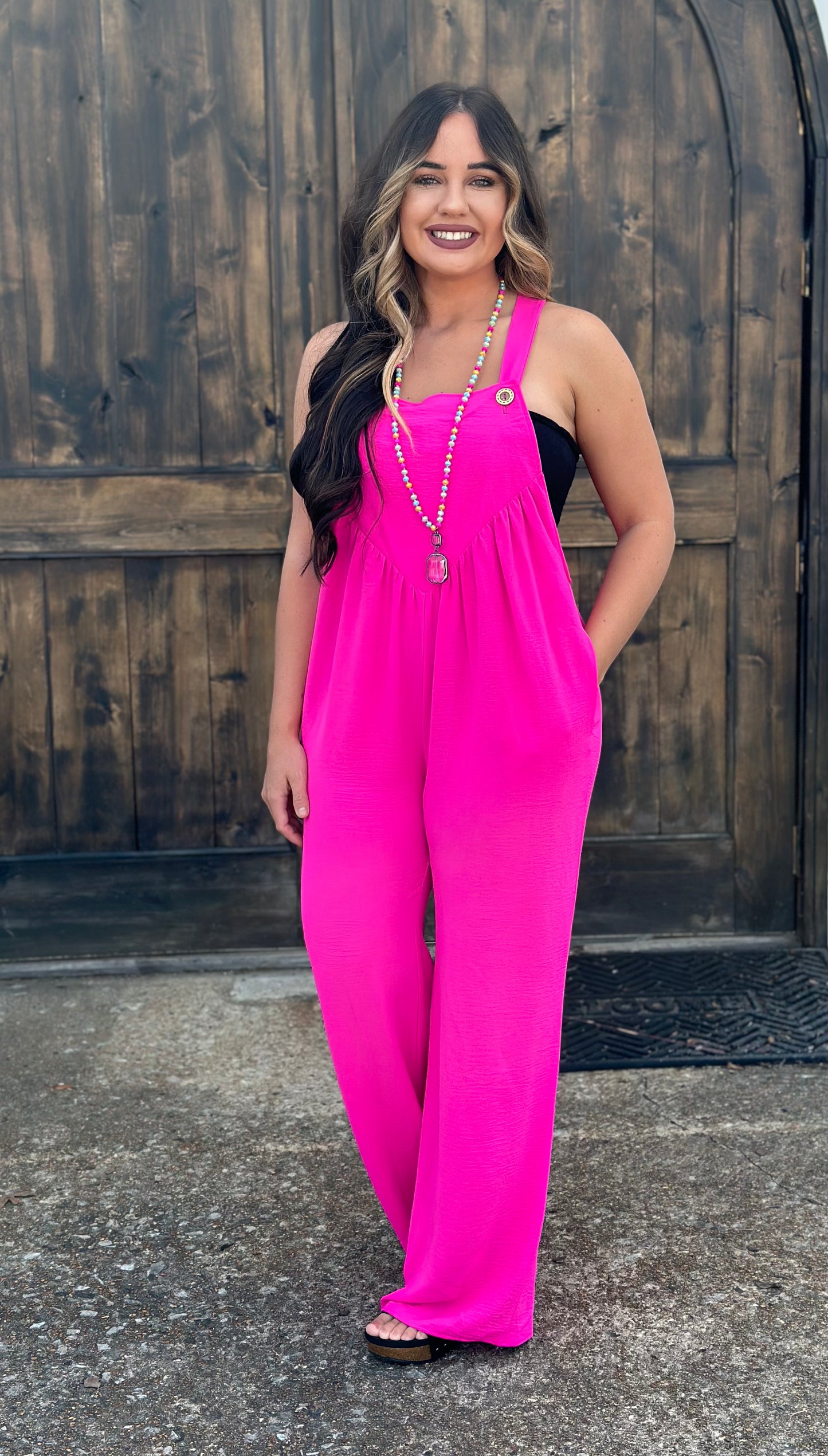 Hot pink textured overall/jumpsuit