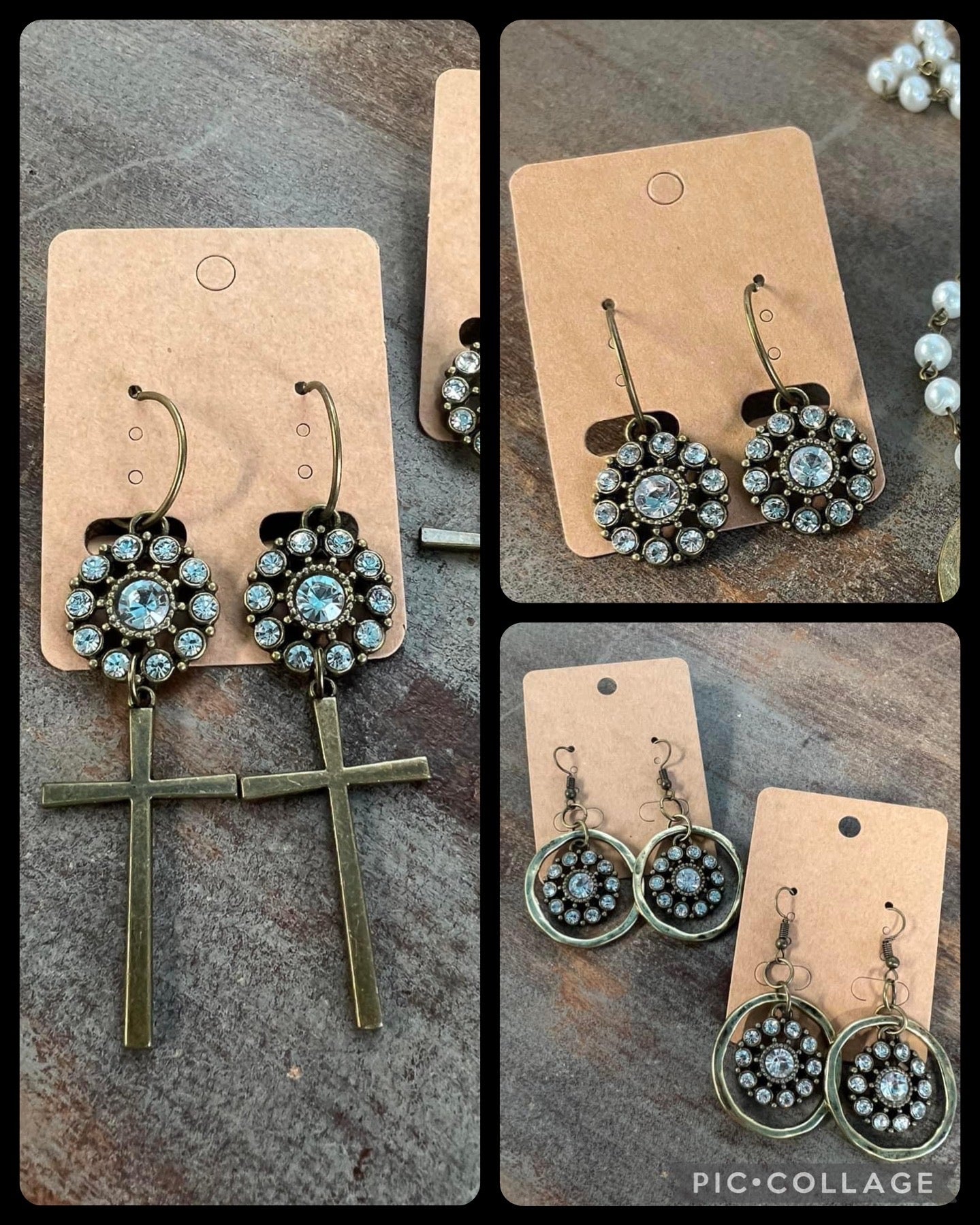 Bronze floral stone earrings