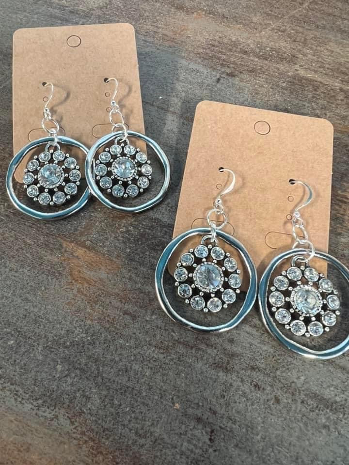 Double layered stone center earrings