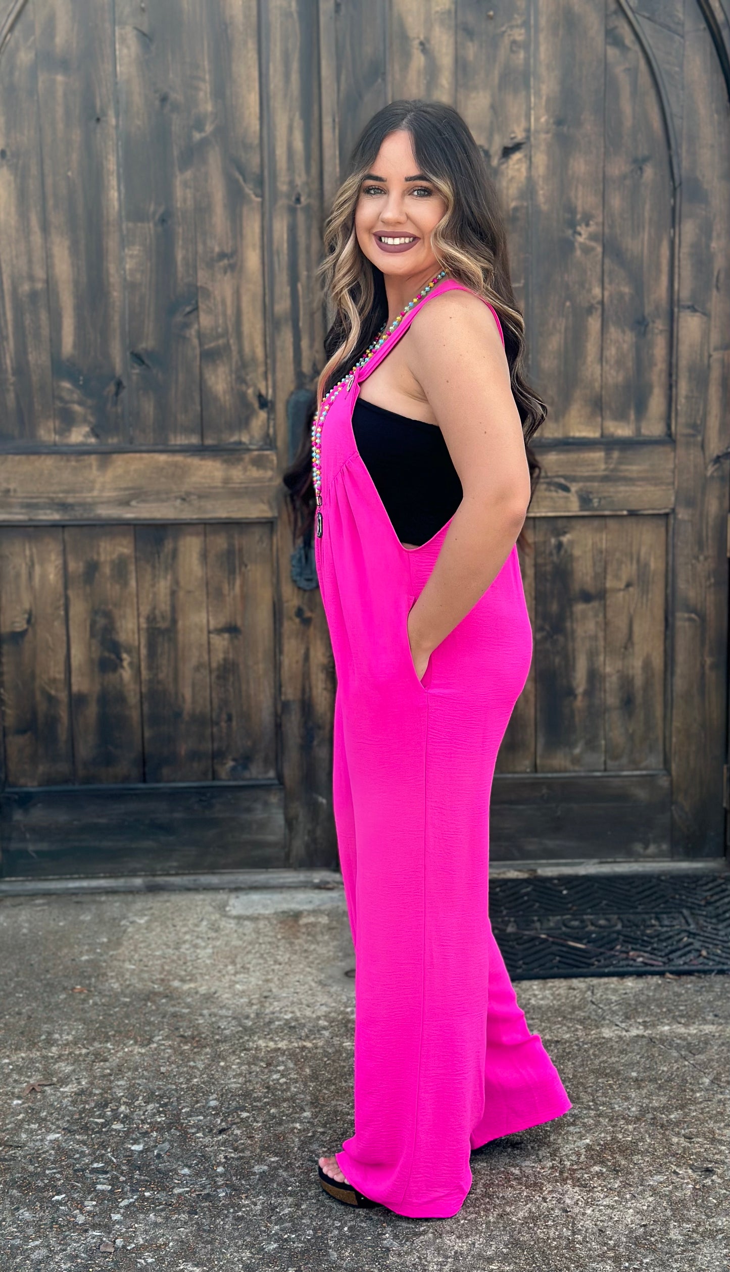 Hot pink textured overall/jumpsuit