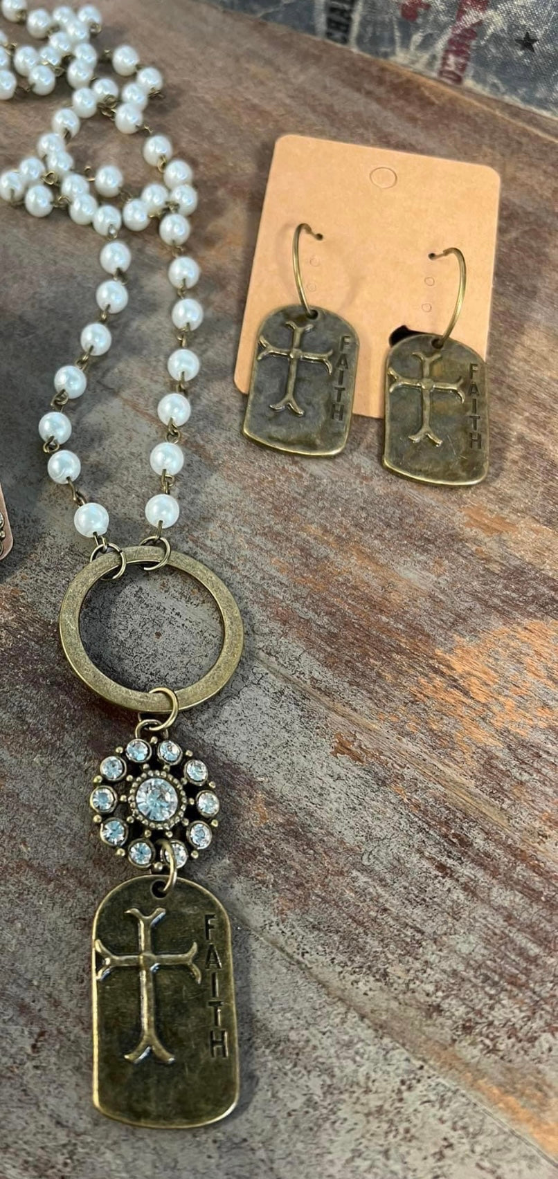 Faith cross pearl necklace and earrings