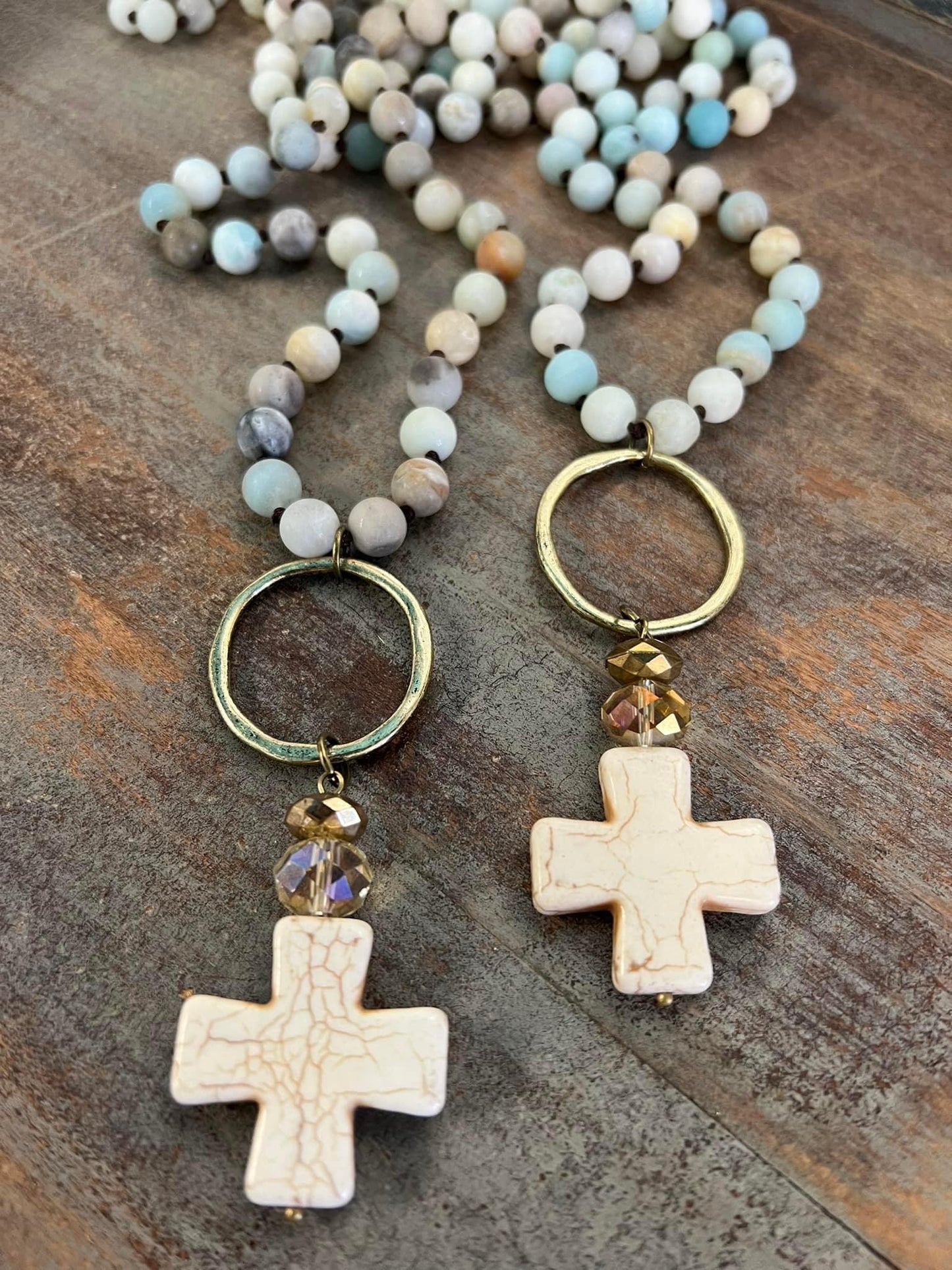 Natural stone ivory cross necklace