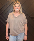 The Everyday Ribbed Short Sleeve V Neck Top