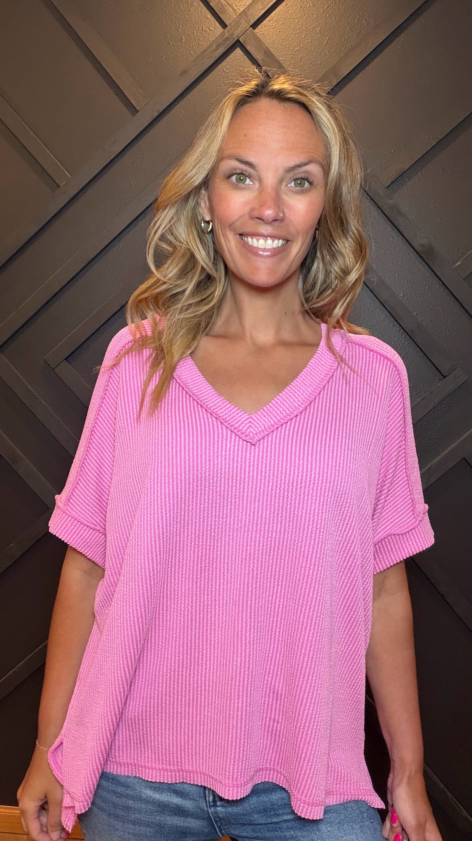 The Everyday Ribbed Short Sleeve V Neck Top