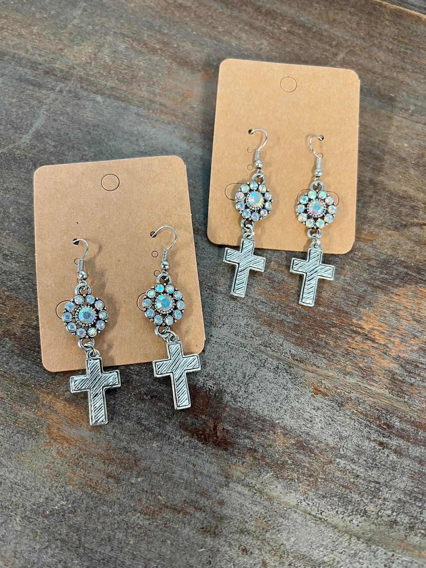 Silver ab cross earrings