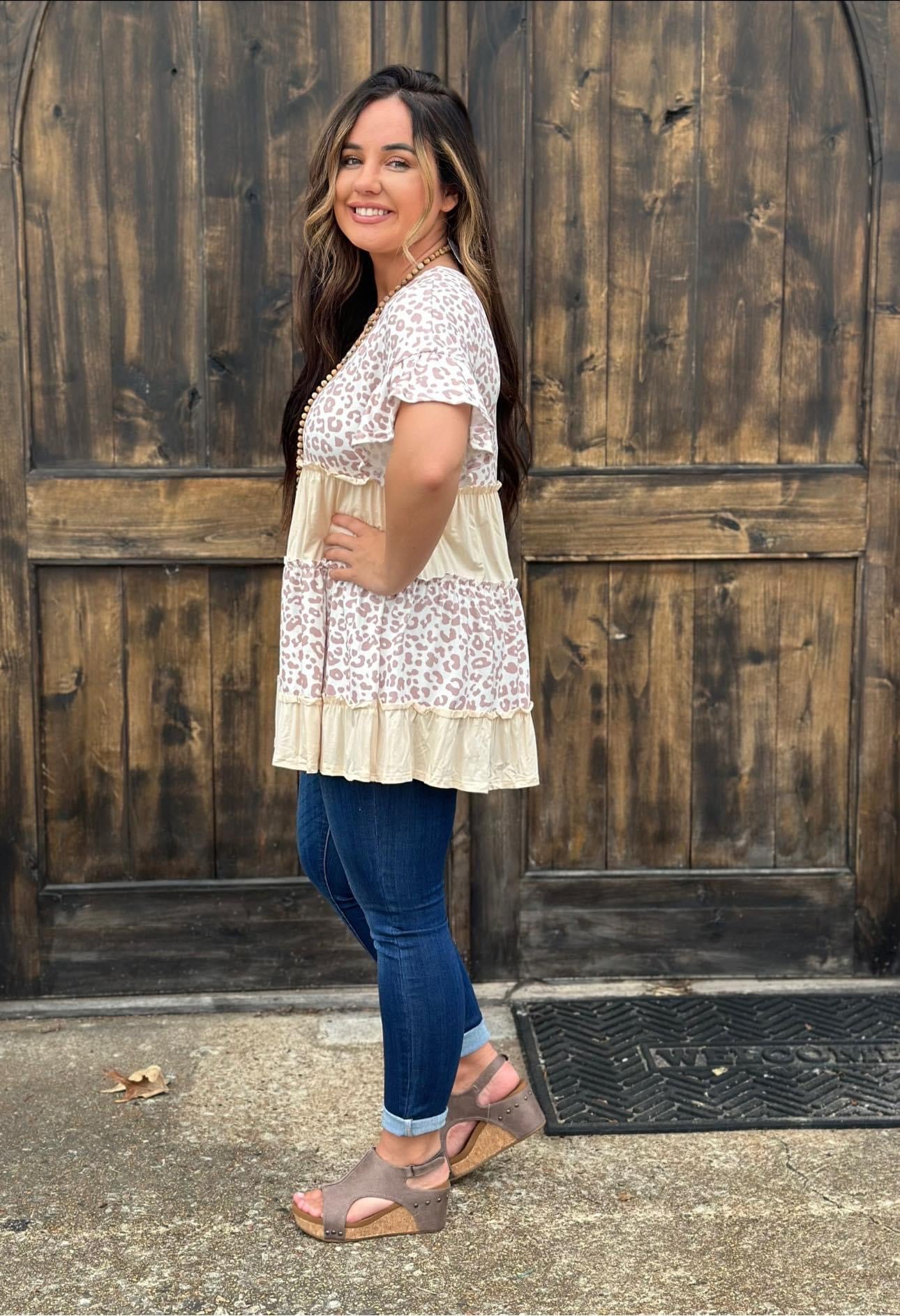 Taupe leopard tiered tunic