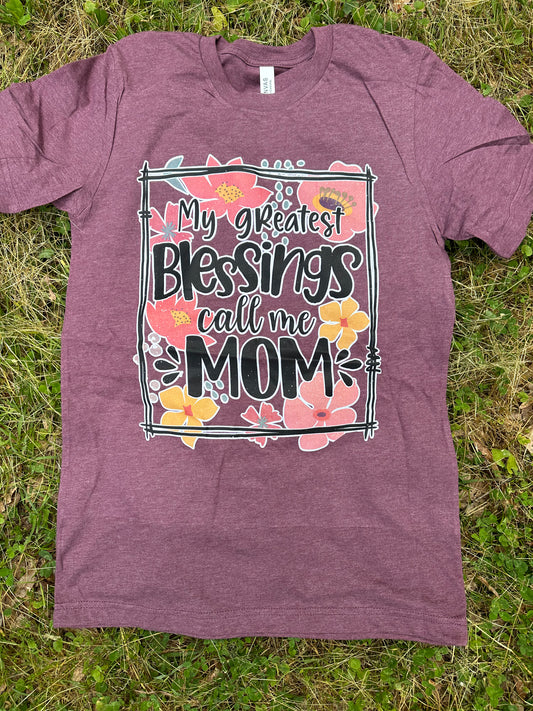 Heather purple “Greatest Blessings Call Me Mom” Tshirt