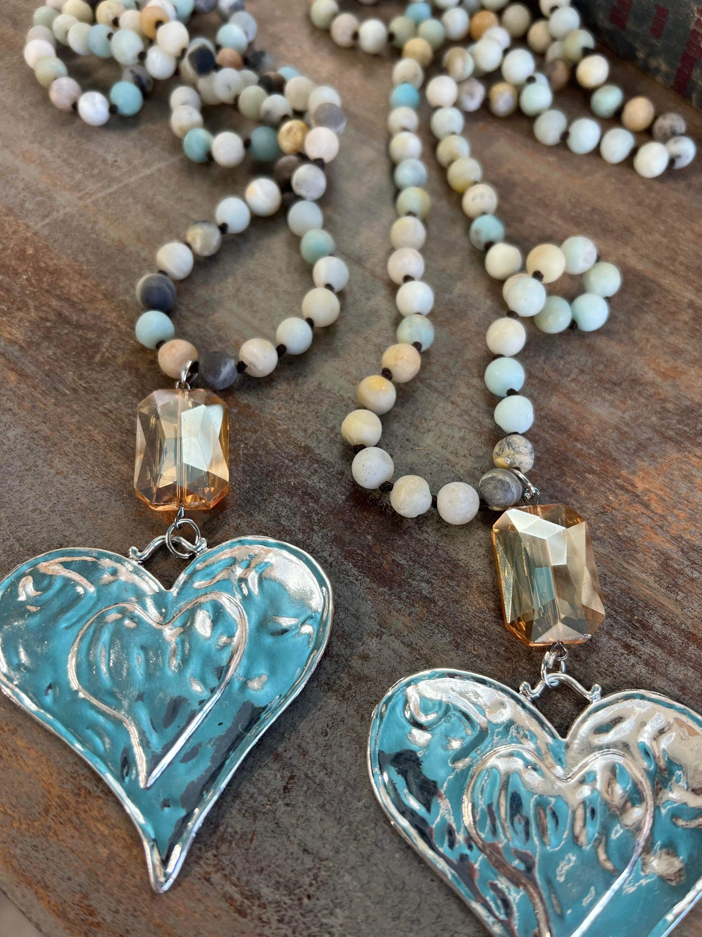 Natural stone heart necklaces