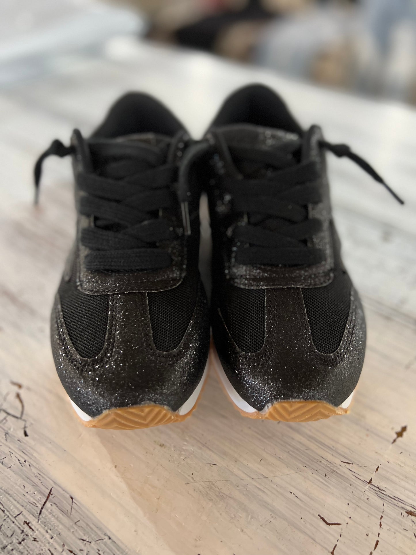 Very G black shimmer “Vintage Shine On” sneakers