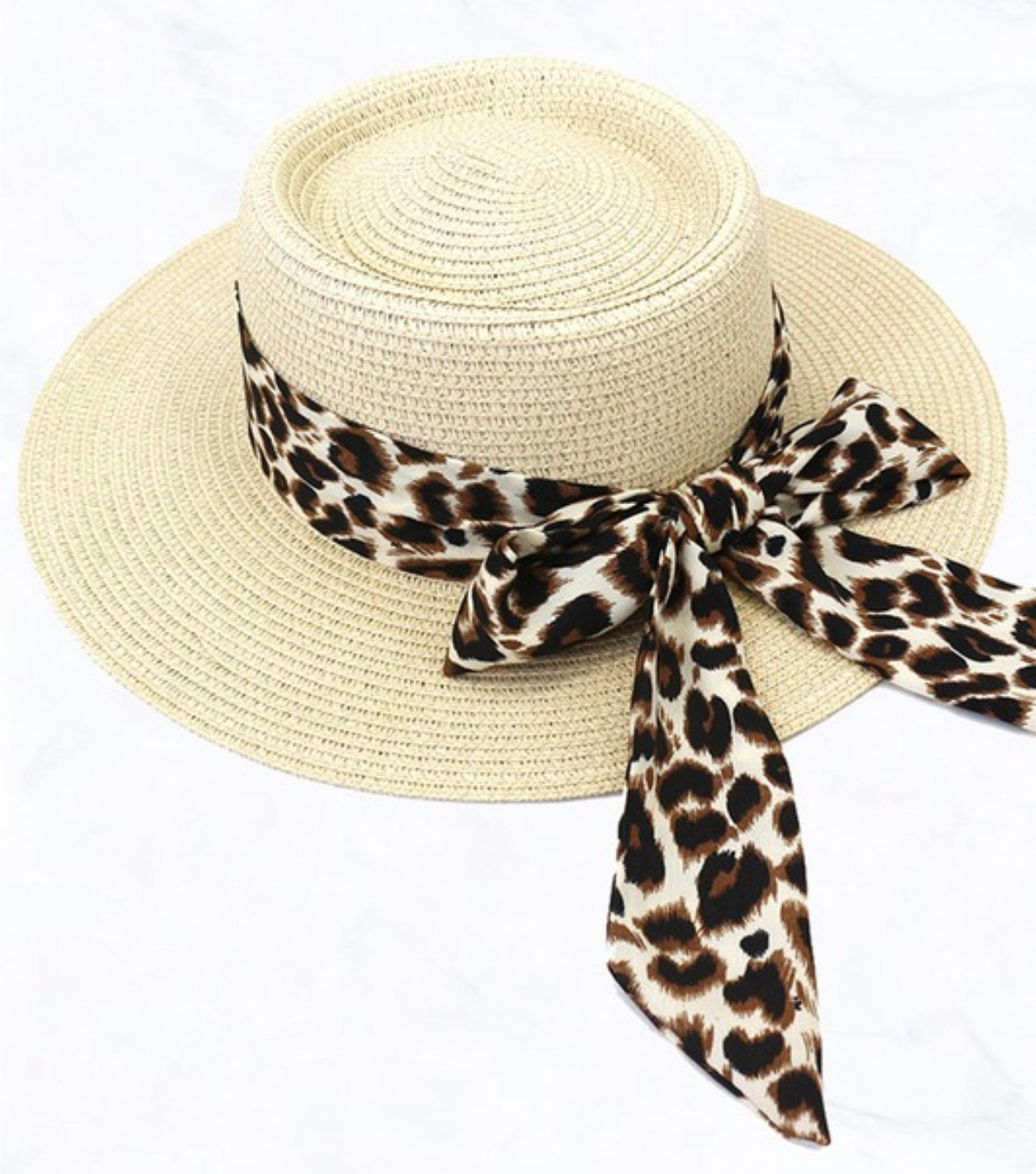 Straw hats with leopard tie