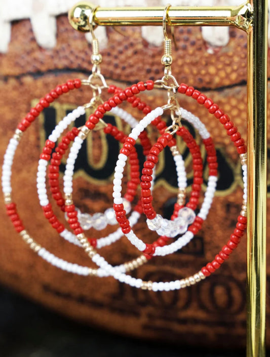 Red/white show your spirit seed bead earrings